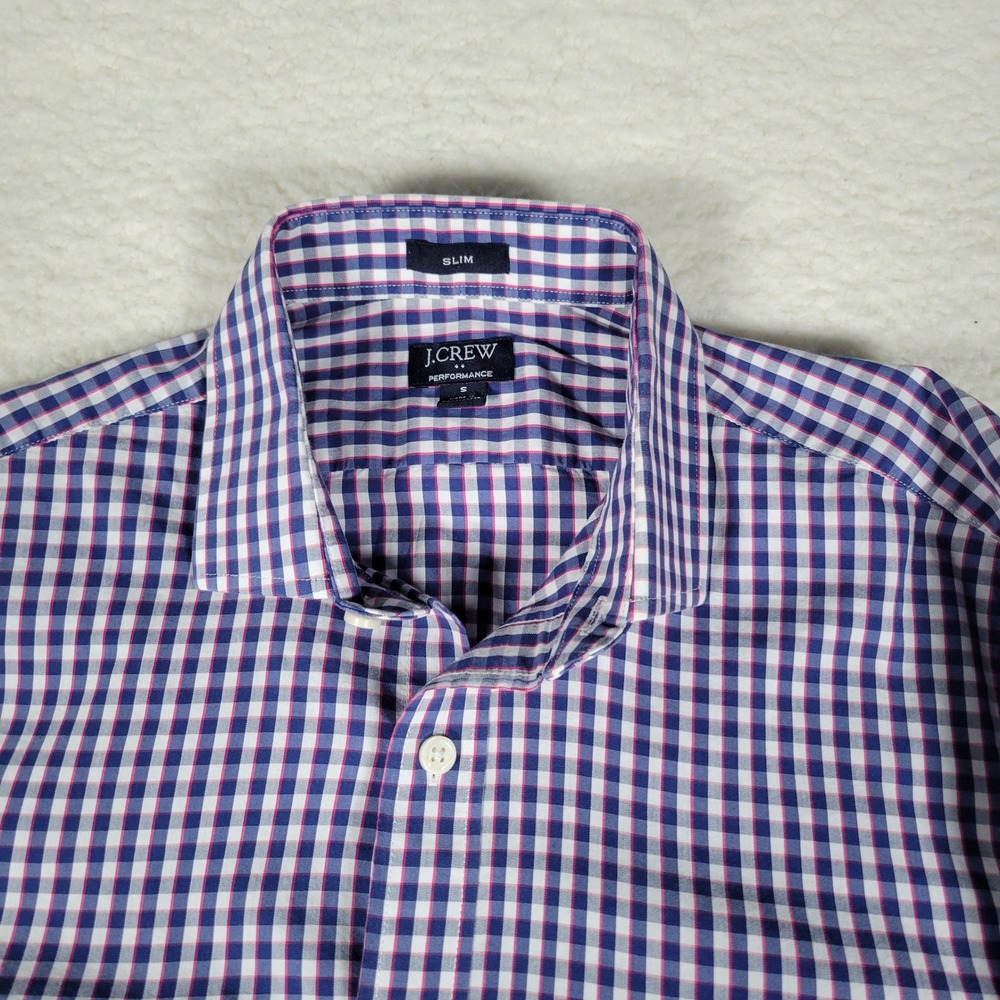 J.Crew Performance Shirt Mens Small Slim Navy Pink Gingham Long Sleeve AS989